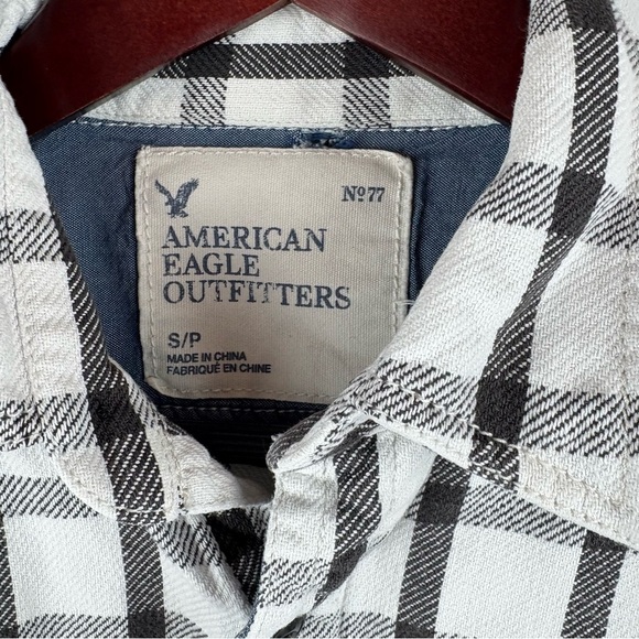 American Eagle Shirt Mens Small White Plaid Pocket Heavyweight Dad Button cotton - Picture 4 of 9